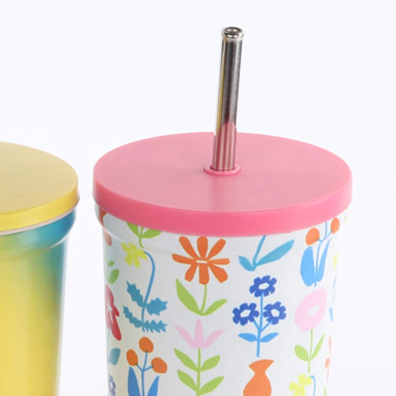 Full Wrap Print 24oz Stainless Steel Insulated Slim Skinny Tumbler with Straw