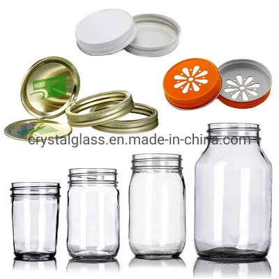 Maßgeschneidertes 8-Unzen-, 16-Unzen-, 32-Unzen- und 1500-ml-Einmachglas aus Glas mit geteilter Öffnung und geteiltem Deckel für die Aufbewahrung von Lebensmitteln und Getränken