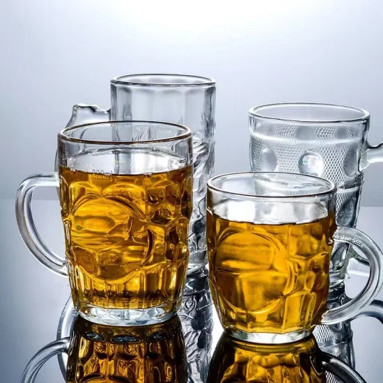 Bierkrüge aus Glas mit Henkel, Glaswaren, Getränketrinkbecher für Wasser, Wein, Saft und Baressen
